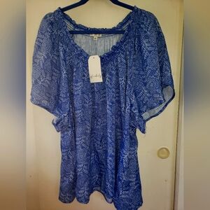 Blue Patterned Blouse By Wonderly Size 4x